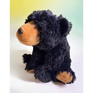 WILD REPUBLIC BLACK BROWN BEAR PLUSH K&M International Shaggy Fur Toy No Tag